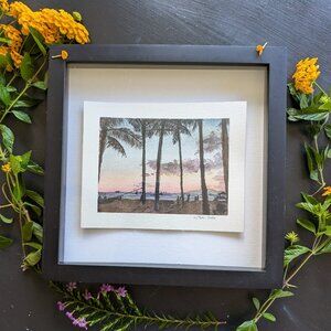 Waikiki Sunset I - Tiny Original Watercolor Artwork